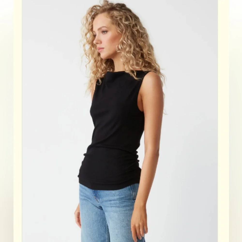 Michael Stars Black Coco Ruched Ribbed Boatneck Tank Size Small - Picture 6 of 13